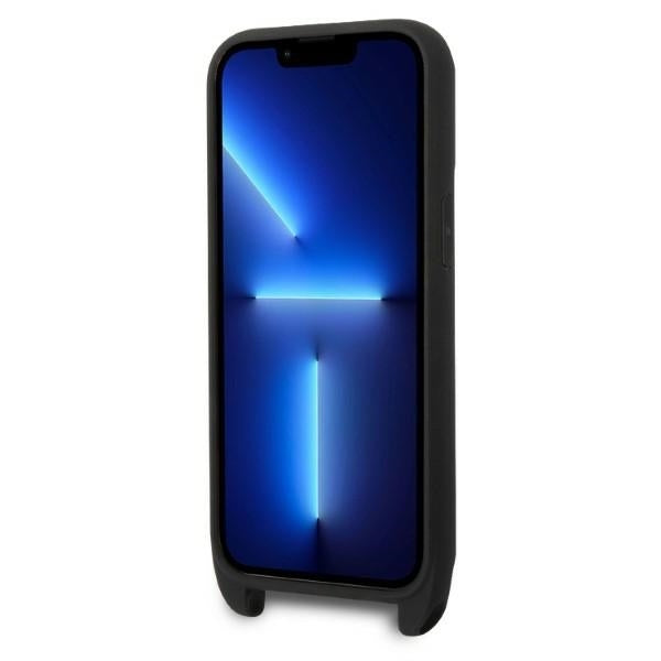 Custodia per Apple iPhone 14 Pro, Karl Lagerfeld, Monogram Plaque Logo con Cinturino, Nera