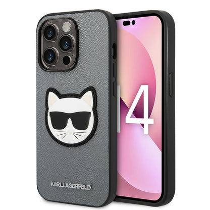 Custodia per Apple iPhone 14 Pro, Karl Lagerfeld, Saffiano Choupette's Head, Argento