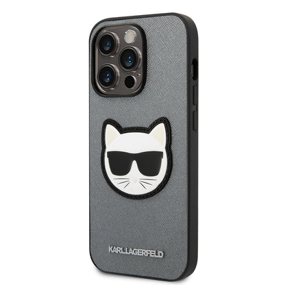 Custodia per Apple iPhone 14 Pro, Karl Lagerfeld, Saffiano Choupette's Head, Argento
