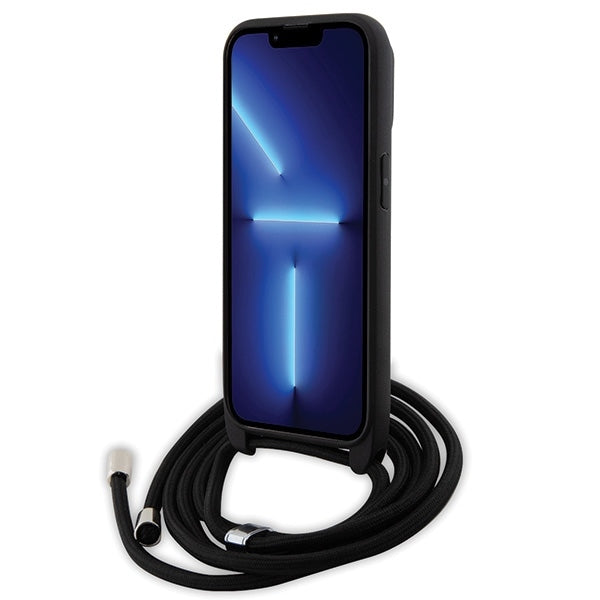 Custodia per Apple iPhone 14 Pro, Karl Lagerfeld, Saffiano Crossbody Metal Pin Karl & Choupette, Nera