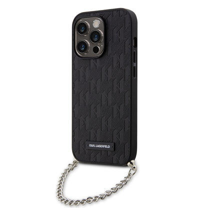 Custodia per Apple iPhone 14 Pro, Karl Lagerfeld, Saffiano Monogram Chain, Nera