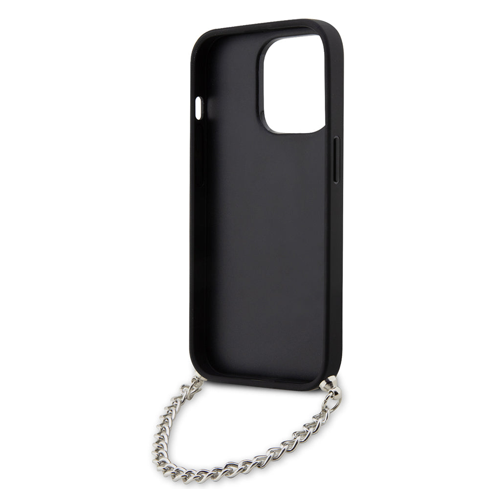 Custodia per Apple iPhone 14 Pro, Karl Lagerfeld, Saffiano Monogram Chain, Nera