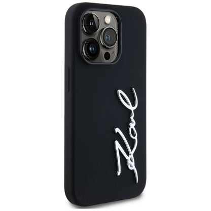 Custodia per Apple iPhone 14 Pro, Karl Lagerfeld, Silicone Karl Script, Nera