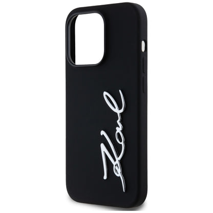 Custodia per Apple iPhone 14 Pro, Karl Lagerfeld, Silicone Karl Script, Nera