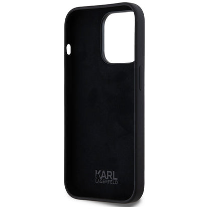 Custodia per Apple iPhone 14 Pro, Karl Lagerfeld, Silicone Karl Script, Nera