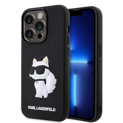 Custodia per Apple iPhone 14 Pro Max, Karl Lagerfeld, 3D Rubber Choupette, Nera