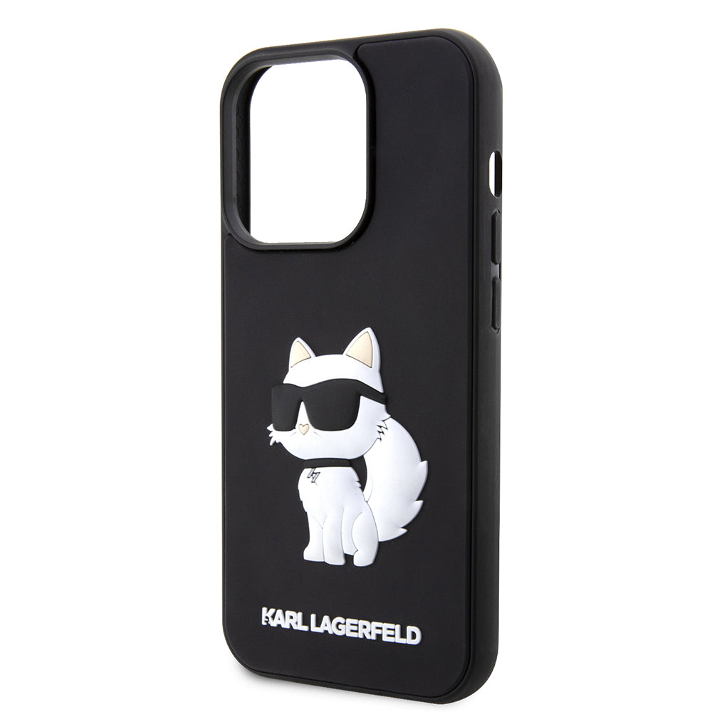 Custodia per Apple iPhone 14 Pro Max, Karl Lagerfeld, 3D Rubber Choupette, Nera