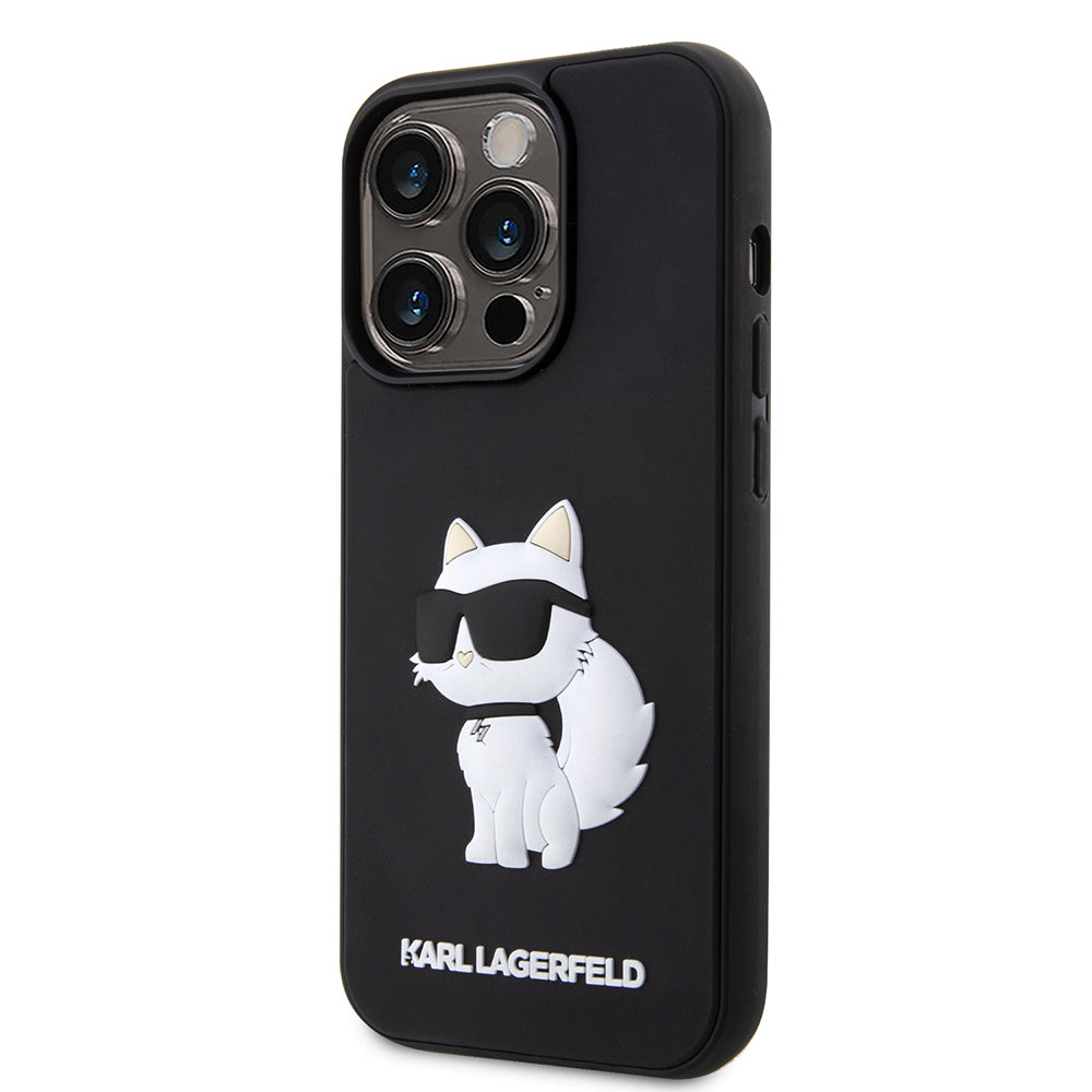 Custodia per Apple iPhone 14 Pro Max, Karl Lagerfeld, 3D Rubber Choupette, Nera