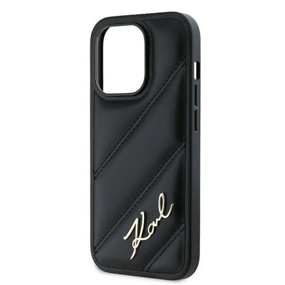 Custodia per Apple iPhone 14 Pro Max, Karl Lagerfeld, Diagonal Quilted Script, Nera