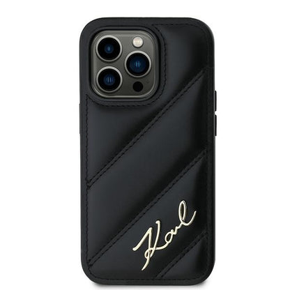 Custodia per Apple iPhone 14 Pro Max, Karl Lagerfeld, Diagonal Quilted Script, Nera