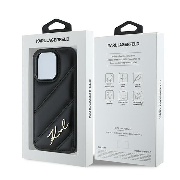 Custodia per Apple iPhone 14 Pro Max, Karl Lagerfeld, Diagonal Quilted Script, Nera