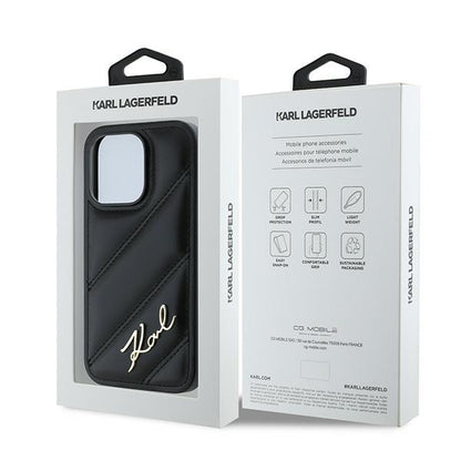 Custodia per Apple iPhone 14 Pro Max, Karl Lagerfeld, Diagonal Quilted Script, Nera