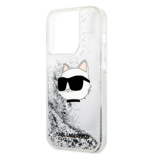Custodia per Apple iPhone 14 Pro Max, Karl Lagerfeld, Glitter Choupette's Head, Argento