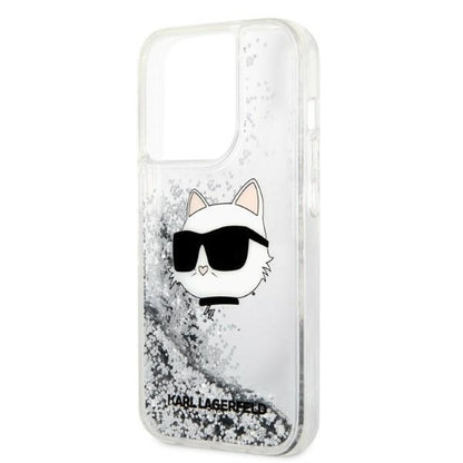 Custodia per Apple iPhone 14 Pro Max, Karl Lagerfeld, Glitter Choupette's Head, Argento