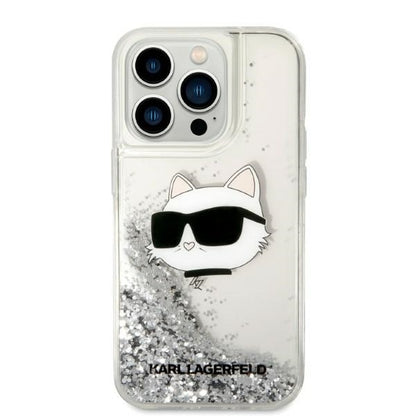 Custodia per Apple iPhone 14 Pro Max, Karl Lagerfeld, Glitter Choupette's Head, Argento