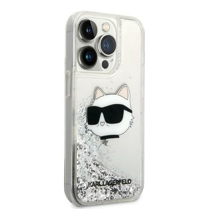 Custodia per Apple iPhone 14 Pro Max, Karl Lagerfeld, Glitter Choupette's Head, Argento