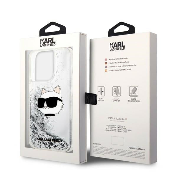 Custodia per Apple iPhone 14 Pro Max, Karl Lagerfeld, Glitter Choupette's Head, Argento