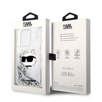 Custodia per Apple iPhone 14 Pro Max, Karl Lagerfeld, Glitter Choupette's Head, Argento