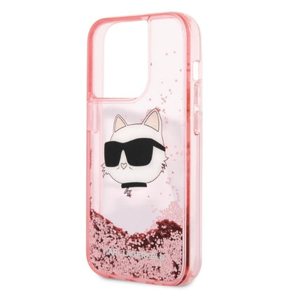 Custodia per Apple iPhone 14 Pro Max, Karl Lagerfeld, Glitter Choupette's Head, Rosa