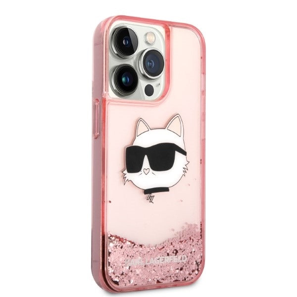 Custodia per Apple iPhone 14 Pro Max, Karl Lagerfeld, Glitter Choupette's Head, Rosa