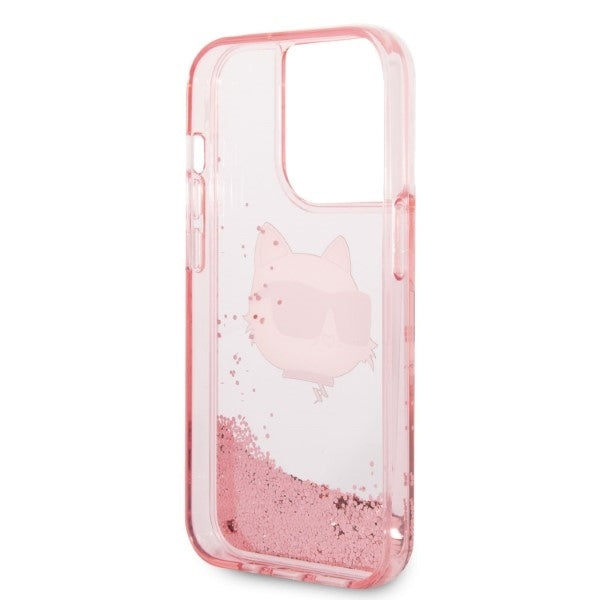 Custodia per Apple iPhone 14 Pro Max, Karl Lagerfeld, Glitter Choupette's Head, Rosa