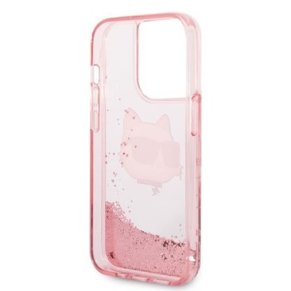 Custodia per Apple iPhone 14 Pro Max, Karl Lagerfeld, Glitter Choupette's Head, Rosa