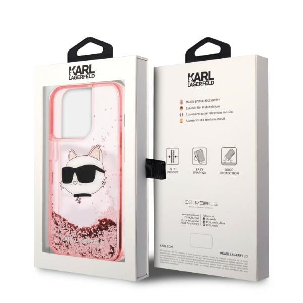 Custodia per Apple iPhone 14 Pro Max, Karl Lagerfeld, Glitter Choupette's Head, Rosa