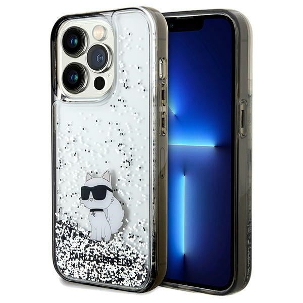 Custodia per Apple iPhone 14 Pro Max, Karl Lagerfeld, Liquid Glitter Choupette, Trasparente