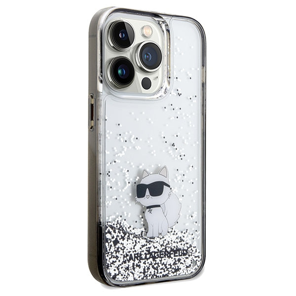 Custodia per Apple iPhone 14 Pro Max, Karl Lagerfeld, Liquid Glitter Choupette, Trasparente