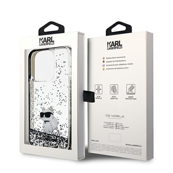 Custodia per Apple iPhone 14 Pro Max, Karl Lagerfeld, Liquid Glitter Choupette, Trasparente