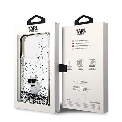 Custodia per Apple iPhone 14 Pro Max, Karl Lagerfeld, Liquid Glitter Choupette, Trasparente