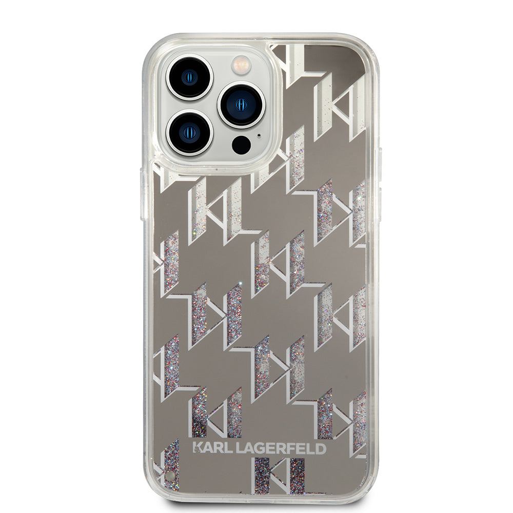 Custodia per Apple iPhone 14 Pro Max, Karl Lagerfeld, Liquid Glitter Monogram, Argento
