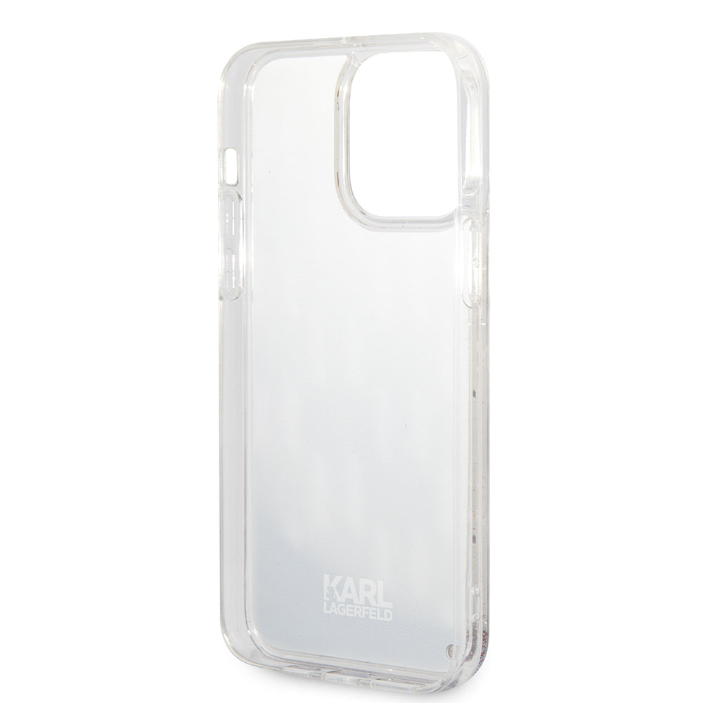 Custodia per Apple iPhone 14 Pro Max, Karl Lagerfeld, Liquid Glitter Monogram, Argento
