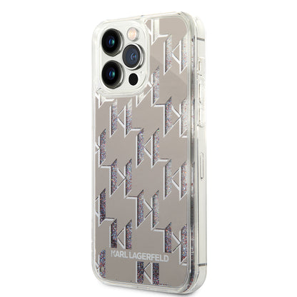 Custodia per Apple iPhone 14 Pro Max, Karl Lagerfeld, Liquid Glitter Monogram, Argento