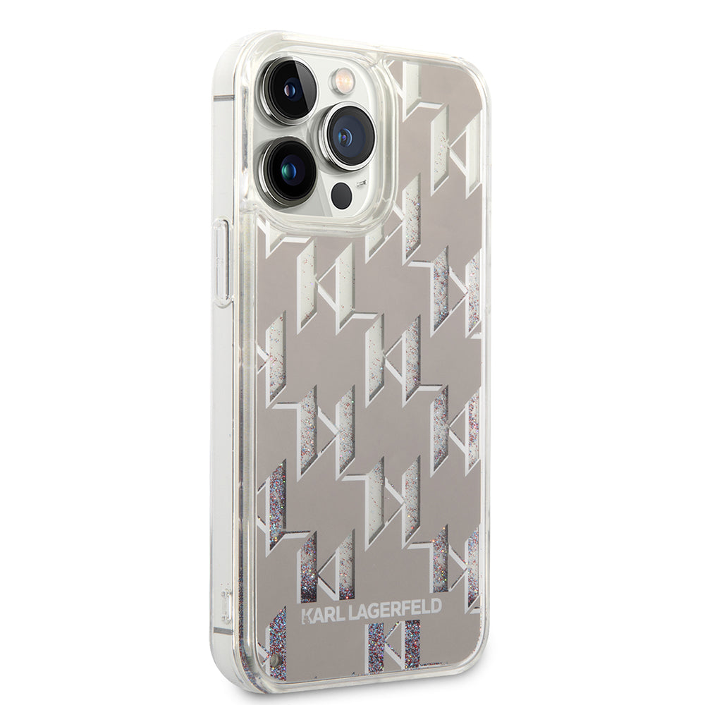 Custodia per Apple iPhone 14 Pro Max, Karl Lagerfeld, Liquid Glitter Monogram, Argento