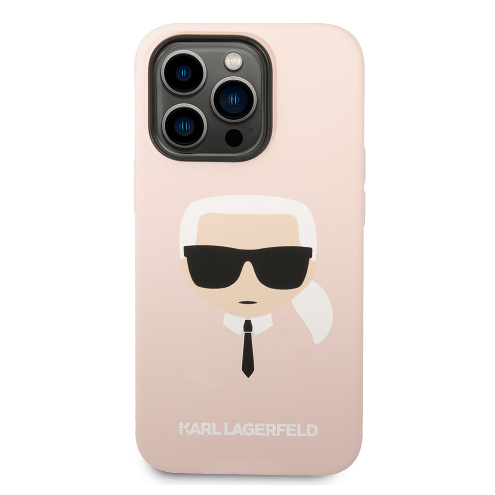 Custodia per Apple iPhone 14 Pro Max, Karl Lagerfeld, Silicone Karl's Head, Rosa