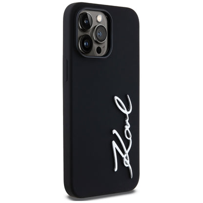 Custodia per Apple iPhone 14 Pro Max, Karl Lagerfeld, Silicone Script, Nera