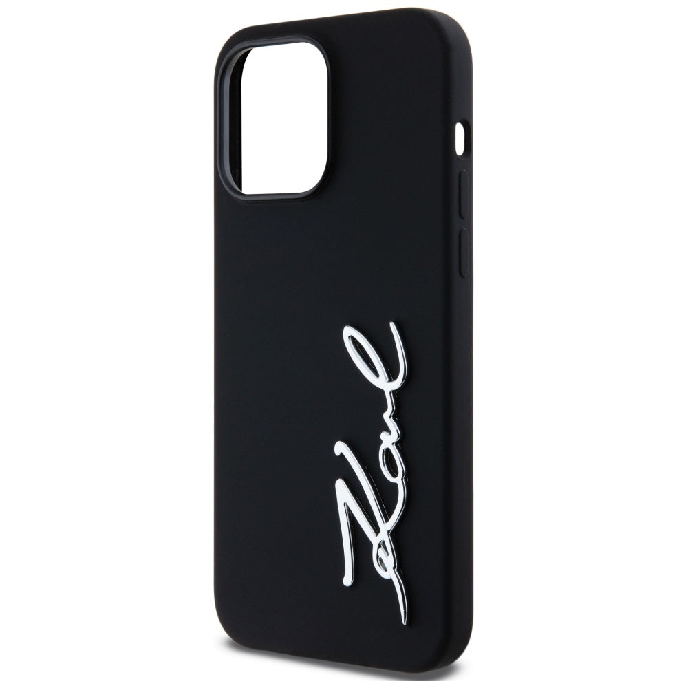 Custodia per Apple iPhone 14 Pro Max, Karl Lagerfeld, Silicone Script, Nera