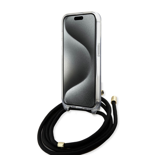 Custodia per Apple iPhone 15, Guess, 4G IML Printed Crossbody, Nera