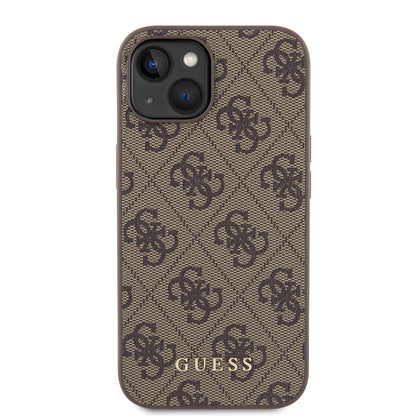 Custodia per Apple iPhone 15, Guess, 4G Metal Gold Logo, Marrone