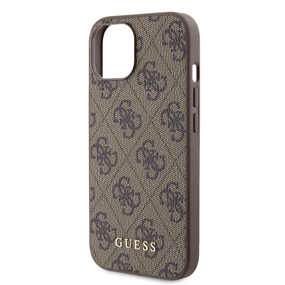 Custodia per Apple iPhone 15, Guess, 4G Metal Gold Logo, Marrone