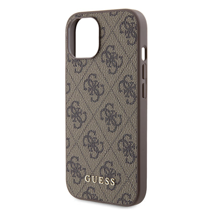 Custodia per Apple iPhone 15, Guess, 4G Metal Gold Logo, Marrone
