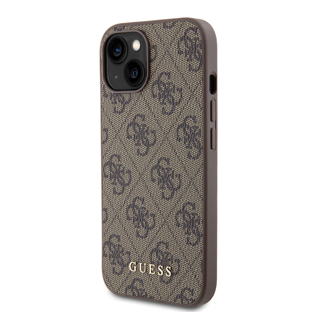 Custodia per Apple iPhone 15, Guess, 4G Metal Gold Logo, Marrone