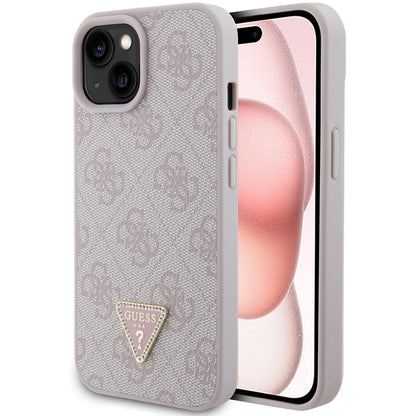 Custodia per Apple iPhone 15, Guess, 4G Triangle Strass, Rosa