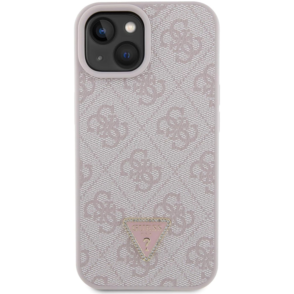 Custodia per Apple iPhone 15, Guess, 4G Triangle Strass, Rosa