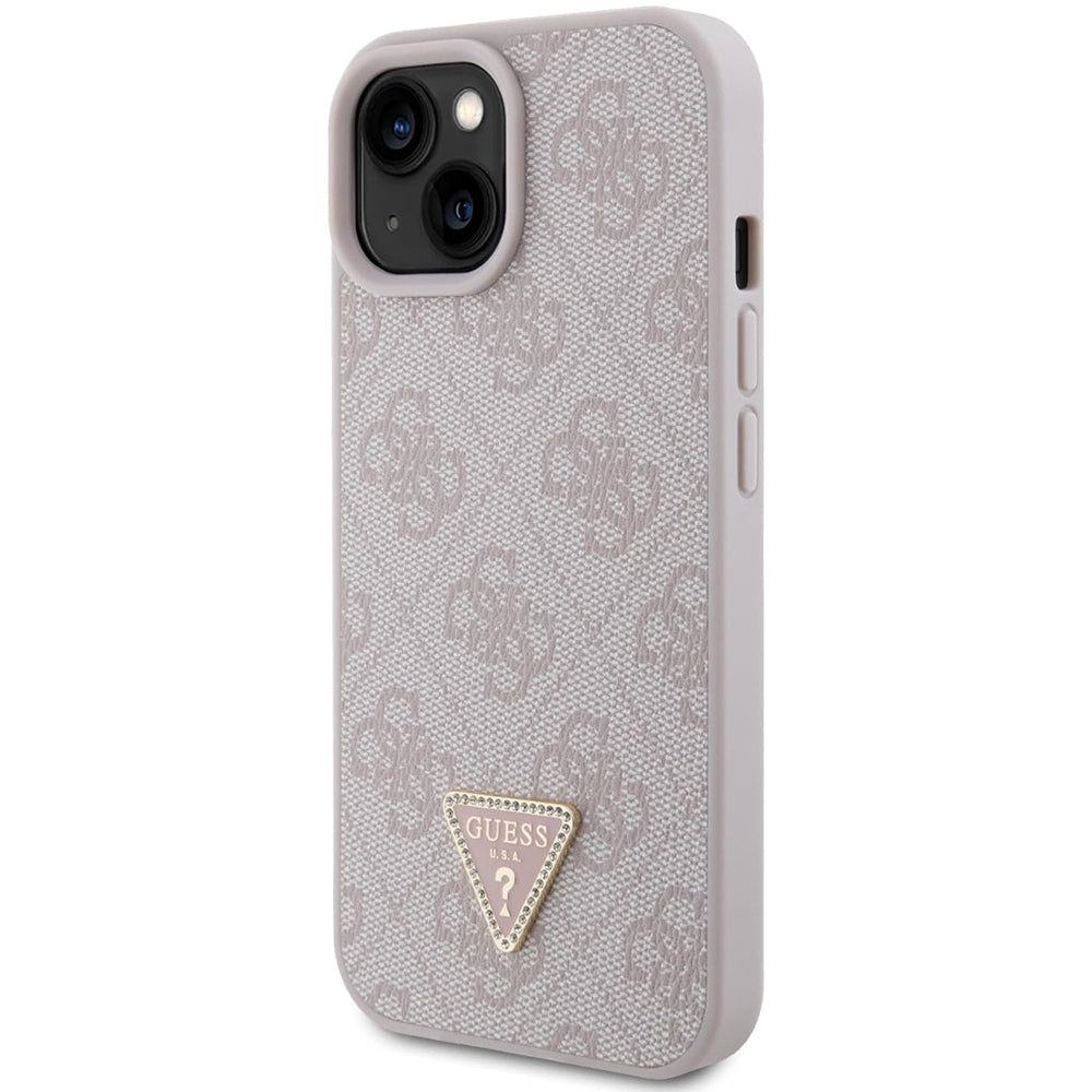 Custodia per Apple iPhone 15, Guess, 4G Triangle Strass, Rosa