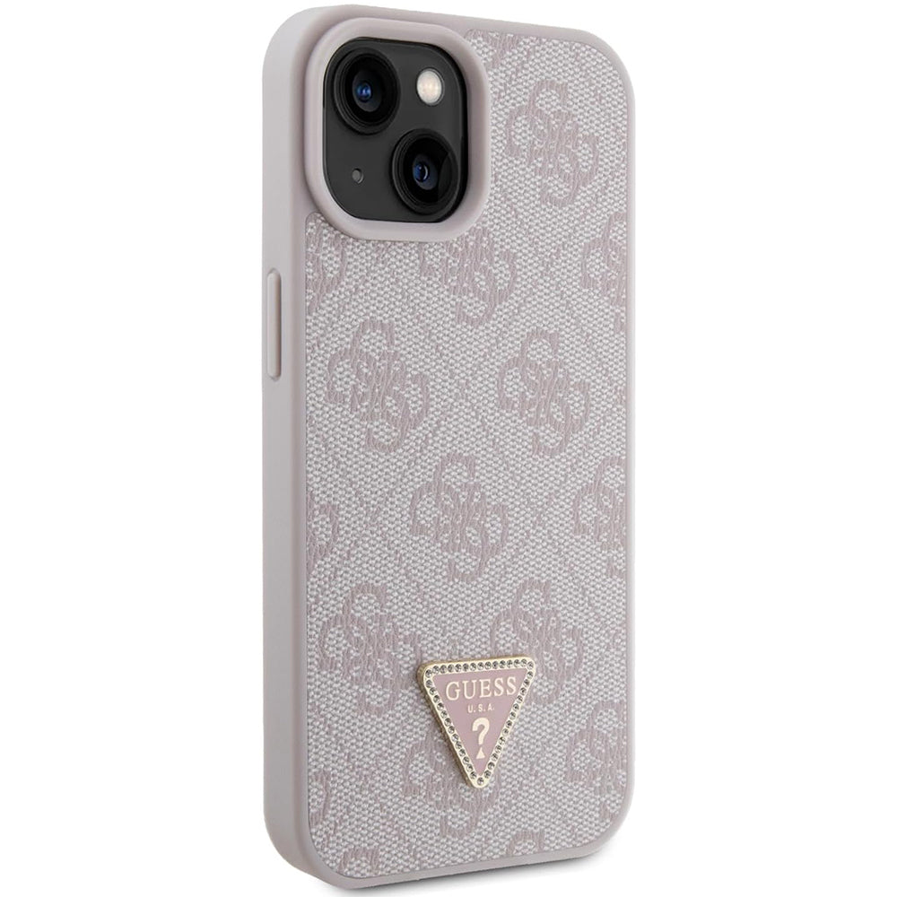 Custodia per Apple iPhone 15, Guess, 4G Triangle Strass, Rosa