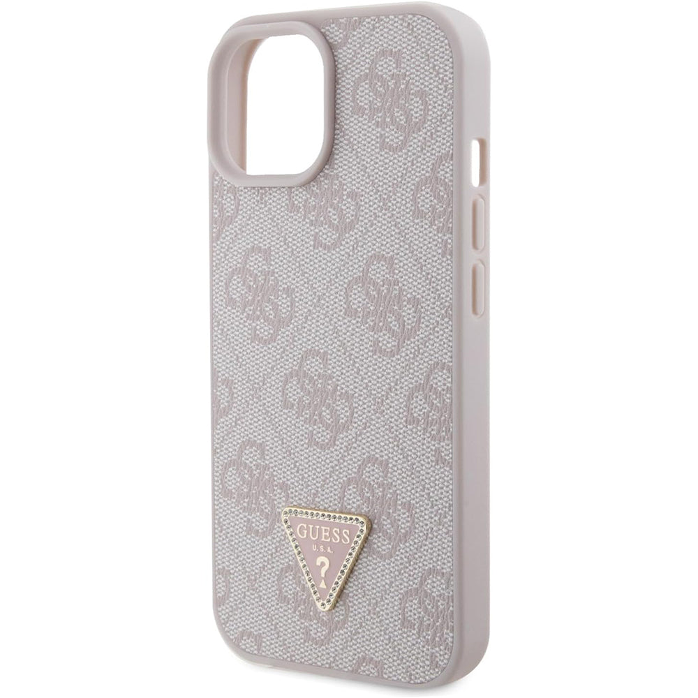 Custodia per Apple iPhone 15, Guess, 4G Triangle Strass, Rosa