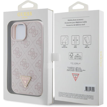 Custodia per Apple iPhone 15, Guess, 4G Triangle Strass, Rosa