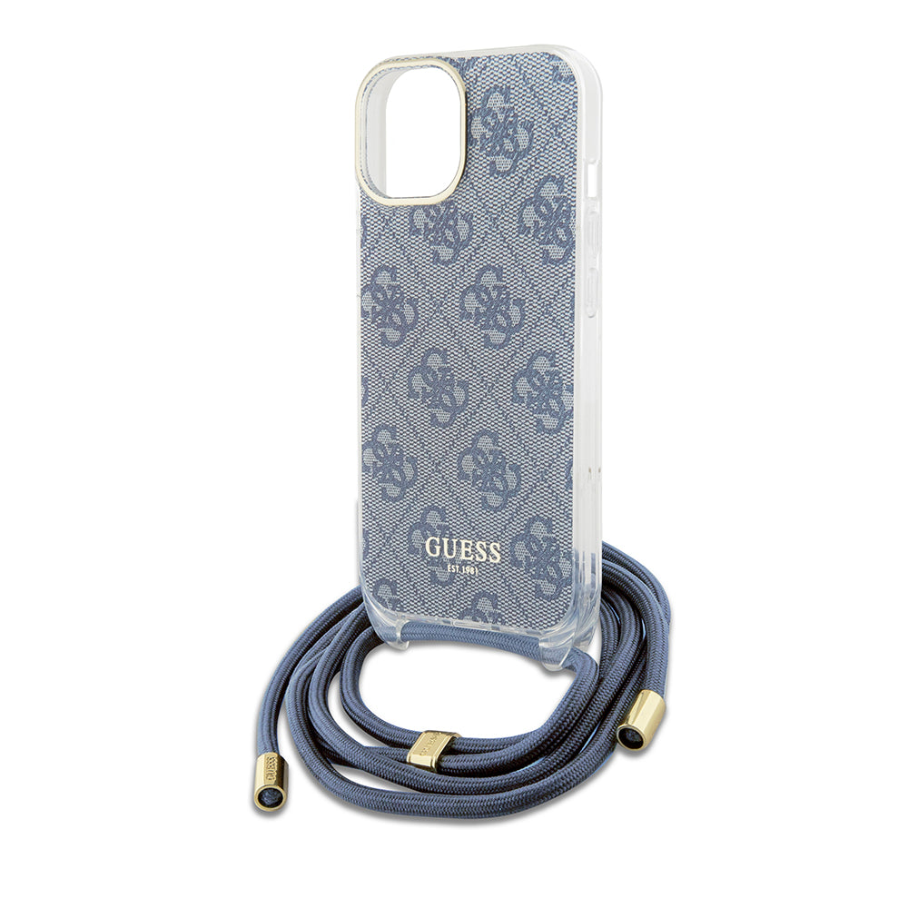 Case for Apple iPhone 15, Guess, Crossbody Cord 4G Print, Blue